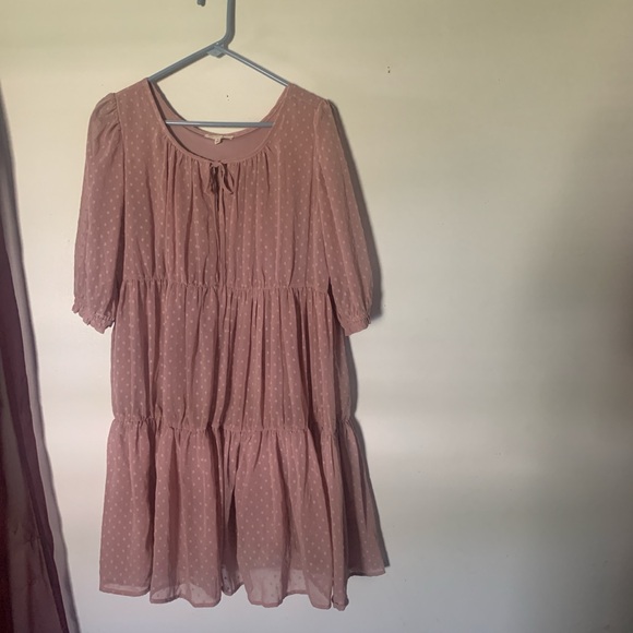 Easel Blush Pink Mini Dress with Polka Dots - Picture 1 of 6